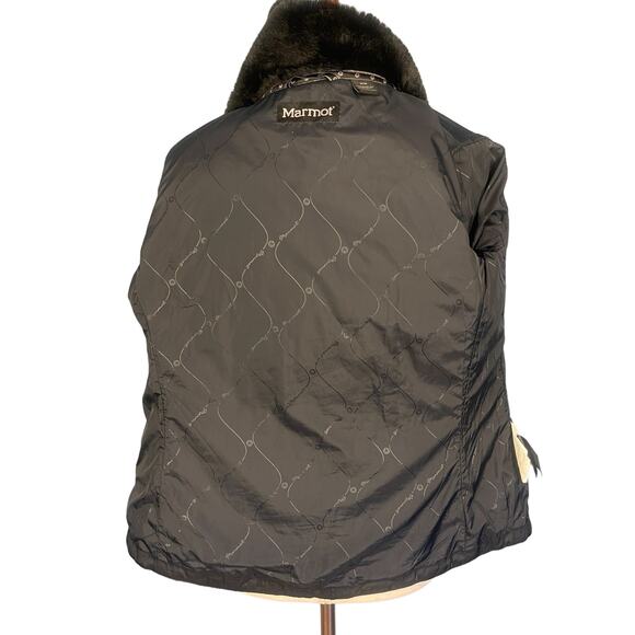 Marmot St Moritz Quilted Faux Fur Collar Zip Front Jacket Black Women's Medium - Picture 7 of 8
